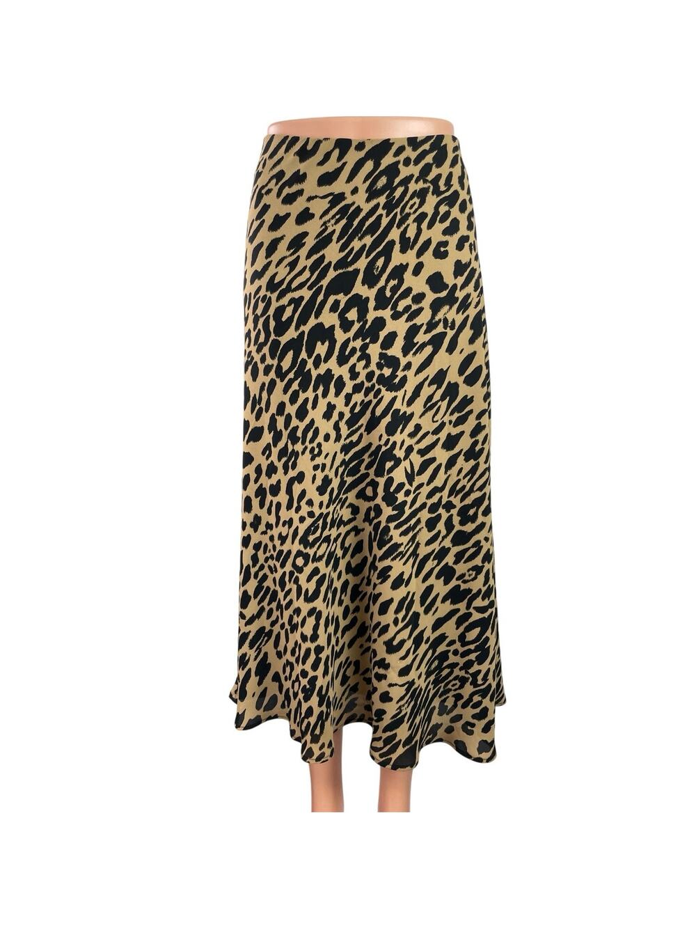Banana Republic Beige Leopard Animal Print High Waist Flare Midi Skirt Size L